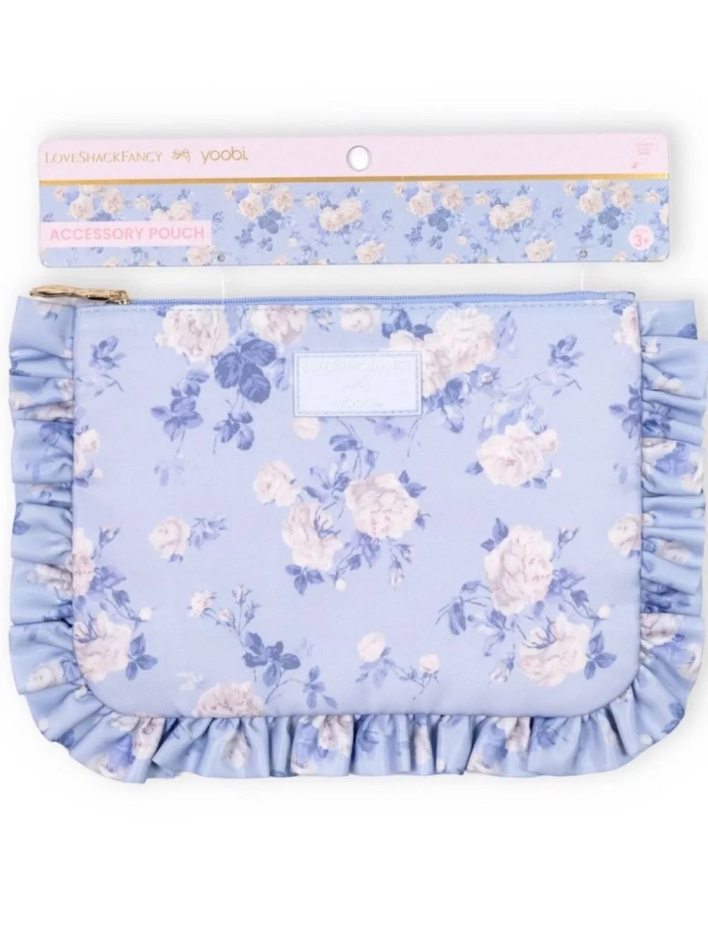 Love shack fancy target Yoobi blue Floral Ruffle Accessory Pouch